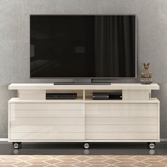 Vision Wide Screen Wooden Tv Stand With Castors In High Gloss White