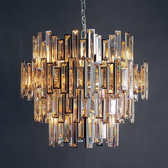 Viviana Tinted Crystal Details 15 Lights Ceiling Pendant Light In Chrome