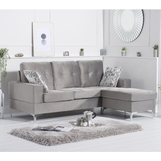 Waso Reversible Velvet Upholstered Corner Chaise Sofa In Grey