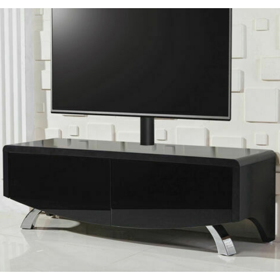 Wave Ultra Wooden Tv Stand In Black High Gloss With 2 Soft Open Doors