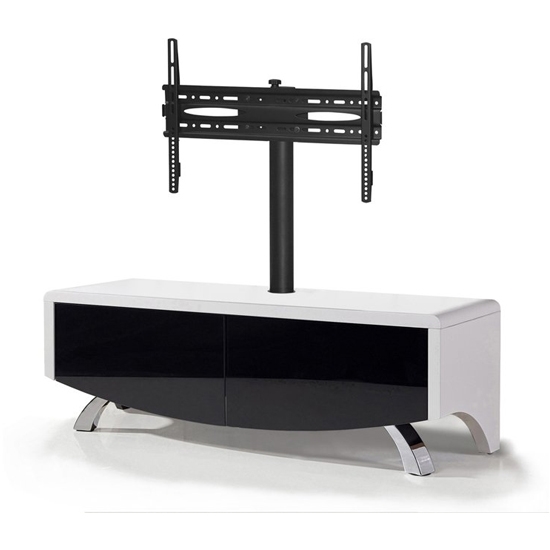 Wave Ultra Wooden Tv Stand In White High Gloss With 2 Black Doors