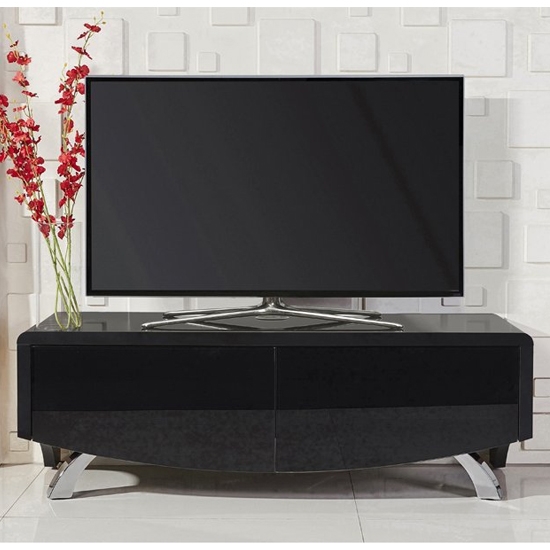 Wave Wooden Tv Stand In Black High Gloss With 2 Soft Open Doors