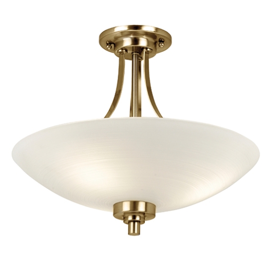 Welles White Glass 3 Lights Semi Flush Ceiling Light In Antique Brass