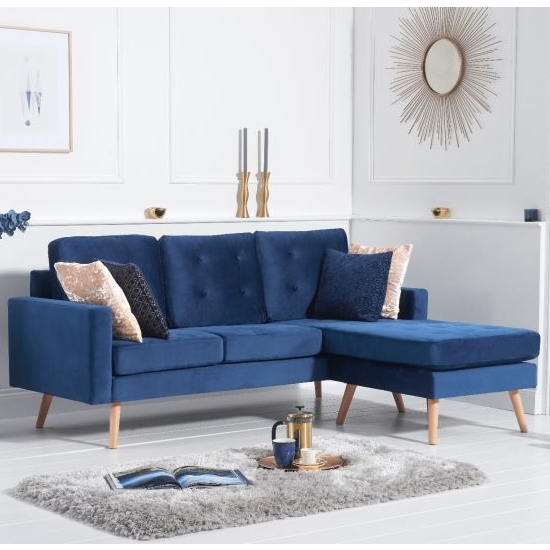 Wester Reversible Velvet Upholstered Corner Chaise Sofa In Blue