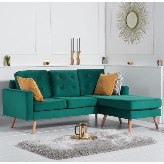 Wester Reversible Velvet Upholstered Corner Chaise Sofa In Green