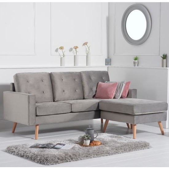 Wester Reversible Velvet Upholstered Corner Chaise Sofa In Grey