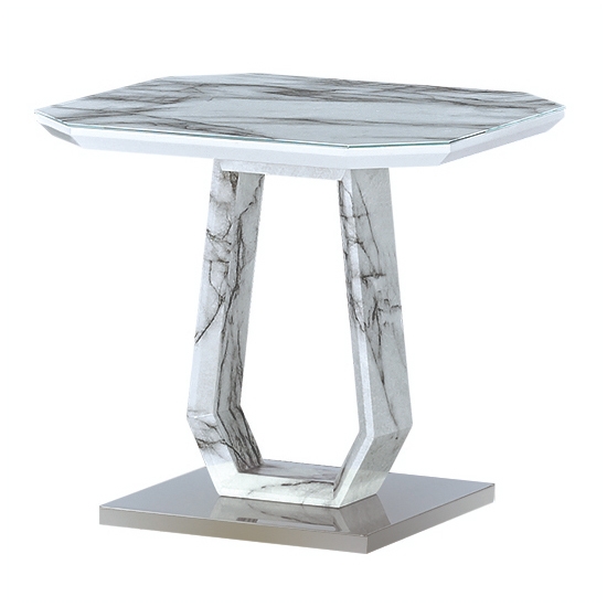Westlake Marble Effect Glass Top Lamp Table With Stainless Steel Base