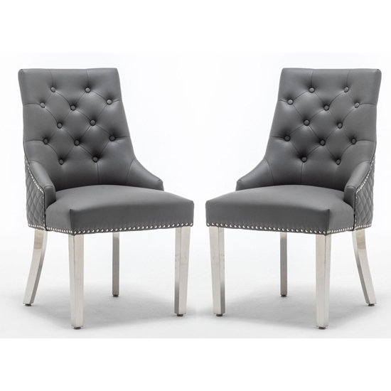 Weston Grey Faux Leather Dining Chairs In Pair
