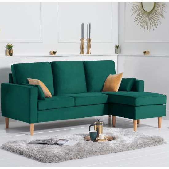 Whisper Reversible Velvet Upholstered Corner Chaise Sofa In Green