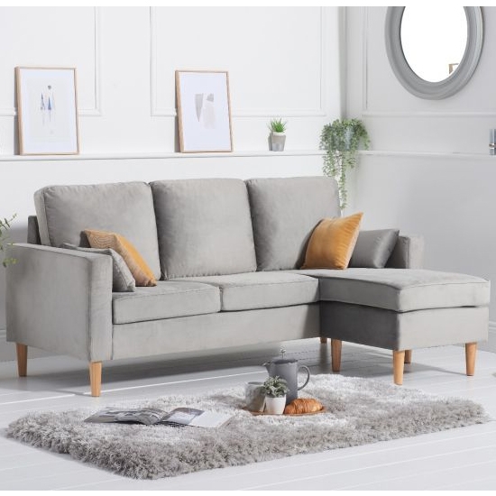 Whisper Reversible Velvet Upholstered Corner Chaise Sofa In Grey