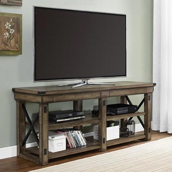 Wildwood Large Wood Veneer 2 Shelves Tv Stand In Rustic Grey