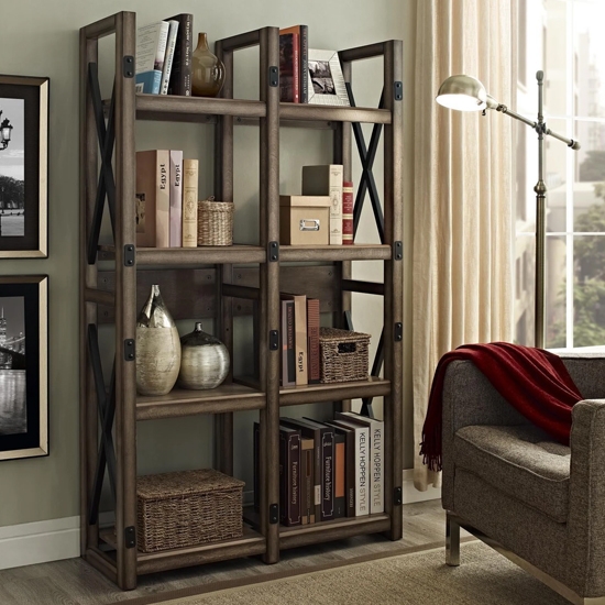 Wildwood Wooden Bookcase In Rustic Grey