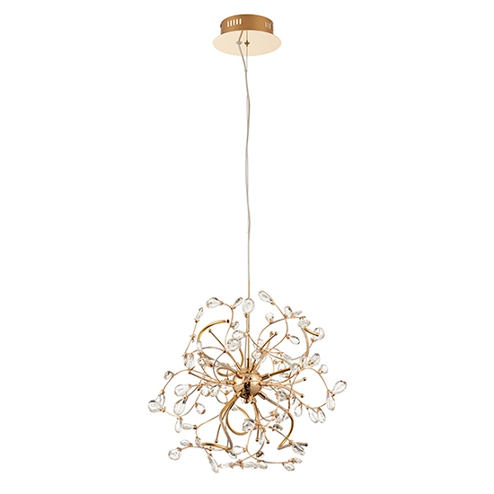 Willa Clear Faceted Crystals 6 Lights Ceiling Pendant Light In Gold Effect