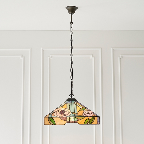 Willow Large Tiffany Glass 3 Lights Ceiling Pendant Light In Dark Bronze