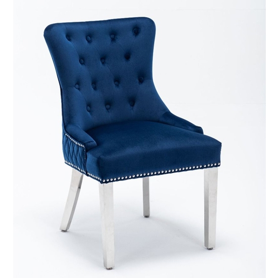 Windsor French Velvet Upholstered Dining Chair In Blue