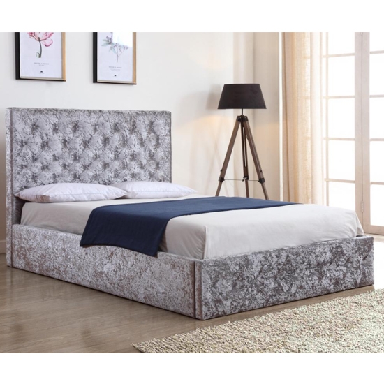 Yasmin Crushed Velvet Storage Double Bed In Silver