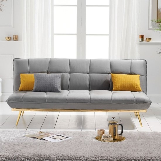 Yasmina Linen Fabric Upholstered 3 Seater Fold Down Sofa Bed In Grey