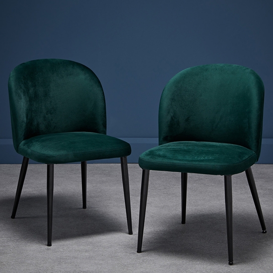 Zara Green Plush Velvet Upholstered Dining Chairs In Pair