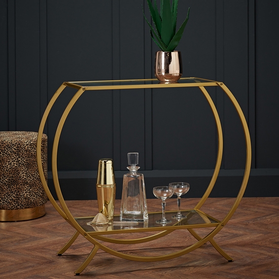 Zenor Clear Glass Console Table In Gold